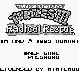Teenage Mutant Hero Turtles III - Radical Rescue (Europe) Title Screen
